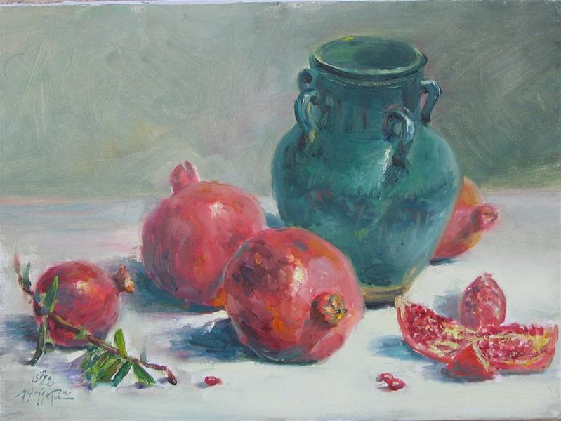 هنر نقاشی و گرافیک محفل نقاشی و گرافیک مجید غزنوی 🔴 #انار و کوزه
۳۰ ×۴۰
#رنگ_روغن 
# نقاش: مجید غزنوی
🔴 #Pomegranate and Vase
30×40cm
#oil_on_canvas 
#painter:Majid Ghaznavi
#یلدا