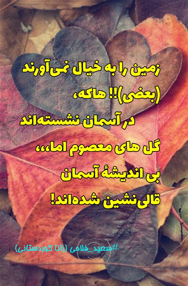 هنر شعر و داستان محفل شعر و داستان زانا کوردستانی #سعید_فلاحی
#زانا_کوردستانی
#شعر
#شاعر
#هاشور
#هاشور_در_هاشور
#بهروز_وندادیان
#همراهی
#شعر_پاک
#شعر_ایران
#شعر_ناب
#همسرایی
#دو_بیتی
#تک_بیتی
#شعر_آزاد
#شعر_نو
#شعر_موج_نو
#شعر_کوتاه
#شعر_سپید
#شعر_مینیمال
#شعرک
#پریسکه
#چامه
#معرقکاری
#معرق
#عکاس
#عکاسی
#داستان
#دلنوشته
#متن_ادبی
#نویسنده
#نقاش
#نقاشی
#طراحی
#کرمانشاه
#کامیاران
#بروجرد
#کردستان
#کوردستان
#لرستان
#نهاوند