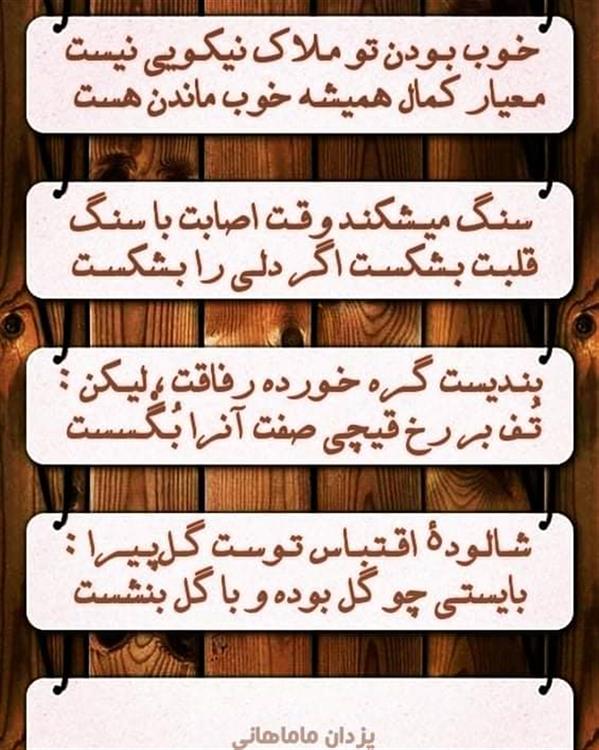 هنر شعر و داستان محفل شعر و داستان یزدان ماماهانی در بـاور من ؛ عقل چنین حکم فرمود :
هنگام ودمی بر تو چو روز عشق است
دسـتی بـگـرفتـی و بـلنـدش کـردی ..؛؛
از گــود فــرومــایـگـی عــصــر پـسـت
چـون پتـروس و دهقـان فـداکاری بـود
پیـش و پـس جـادهٔ خـطر بـاید بـسـت
خـوب بـودن تو مـلاک نیکـویی نیست
مـعیار کمال همیشهخوب ماندن هست
سنـگ میـشکنـد وقـت اصابت با سنـگ
قلبـت بـشکسـت اگر دلـی را بـشکسـت
پــل را بِـنِـگَـر ؛ نـگاه نـکـن پـاییـن را !
از مـهلکـهٔ ریـسک بـزرگ بـایـد جـسـت
بنـدیست گـره خـورده رفاقت ، لیـکن :
تُـف بر رخ قیچی صفت آنرا بُـگْـسست
برخیز وبکشسوت و کفودستی زن :
بر کاردرستـی که به راستـی پیـوسـت
شـالـودهٔ اقـتـبـاس تـوسـت گـلپـیـرا :
بایستـی چو گل بوده و با گل بنشست
#اقتباس
#یزدان_ماماهانی
#سـرایـش۴_۹_۱۴۰۰
_🎼🎸گیـــتار بـیتــــار🎸🎼_