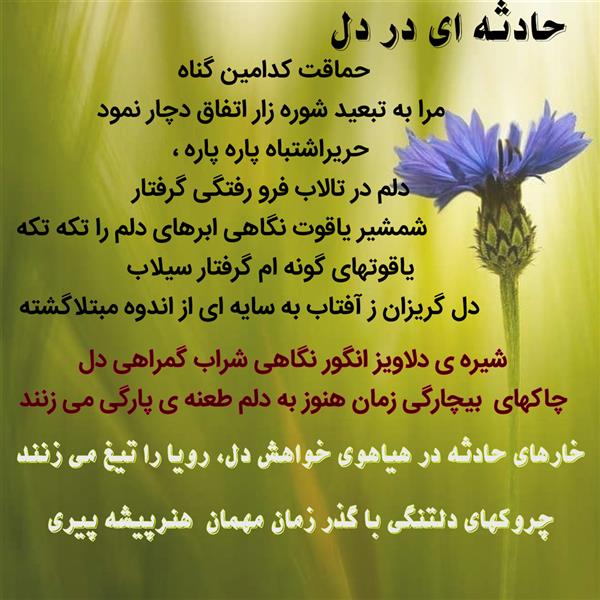 هنر شعر و داستان محفل شعر و داستان زهرا خانکانلو حادثه ای در دل