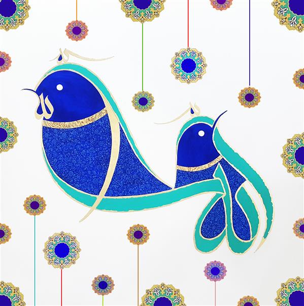 هنر خوشنویسی محفل خوشنویسی فریدون علیار الله - اکرولیک ورق طلا و تذهیب روی بوم ۱۰۰×۱۰۰