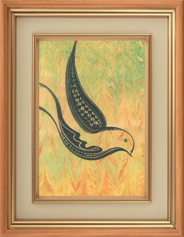 هنر خوشنویسی محفل خوشنویسی باربدیزدانی مرغ بسم الله . بر روی کاغذ آهار مهره ابرو باد دست ساز