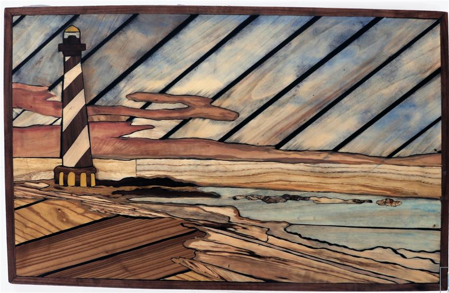هنر سایر محفل سایر هنر ها فاطمه اسماعیلی تابلو فانوس دریایی ، معرق مدرن تمام چوب ، کار رنگ طبیعیه خود چوب میباشد