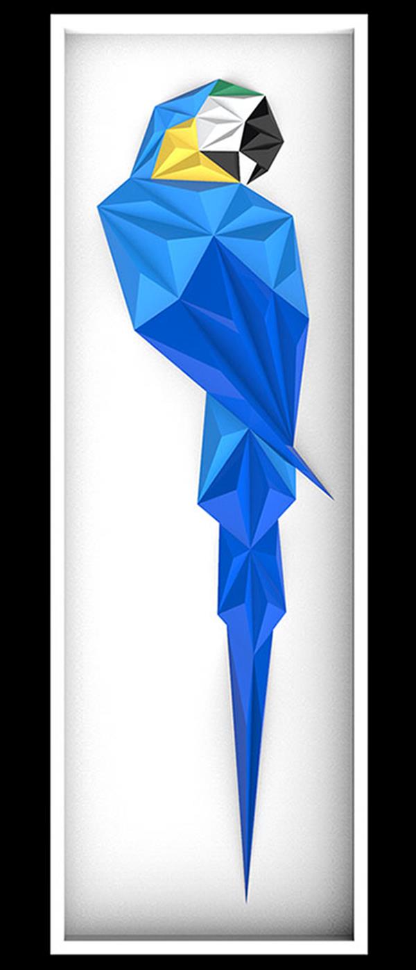 هنر سایر محفل سایر هنر ها امیر بابائی تابلو نقش برجسته (مثلث بندی با تکنیک اوریگامی ) خلق اثر : 1399 نام اثر: blue macaw  متریال : مقوا فابریانو (220g) خلق اثر : امیر بابائی