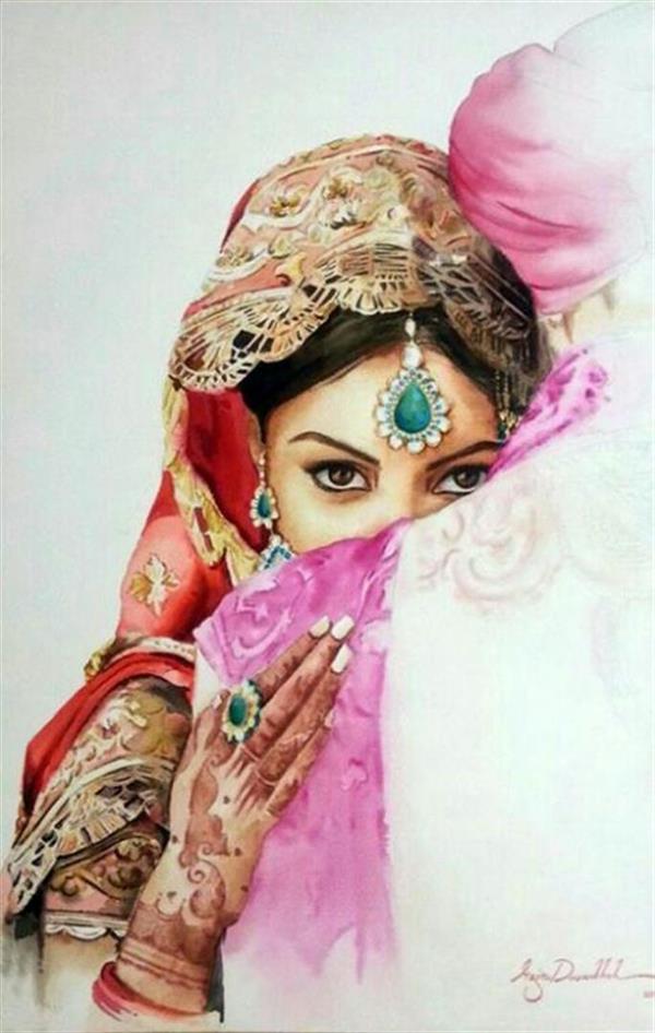 هنر نقاشی و گرافیک طرح گرافیکی عاشقانه azita عروس هندی 
تکنیک آبرنگ