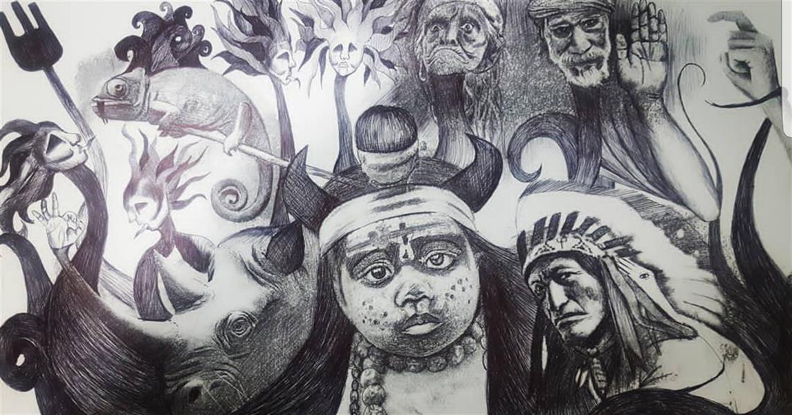 هنر نقاشی و گرافیک تصویرسازی یاسمن خاکباز #چاپ دستی#خودکار مشکی#یاسمن