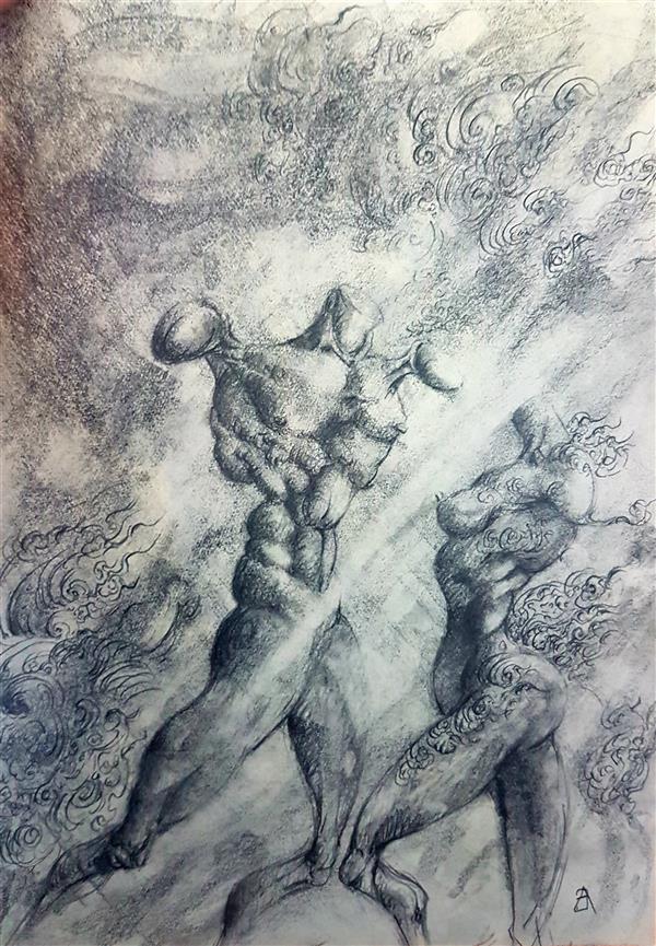 هنر نقاشی و گرافیک نقاشی سورئال امیرحسین بوژآبادی و بنگر بدن های لخت و عریانشان را که از انتظار رستاخیز پوسیده شده اند