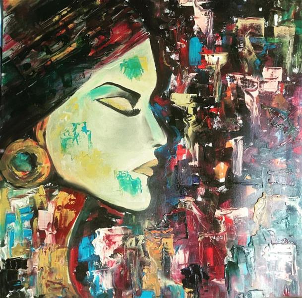 هنر نقاشی و گرافیک نقاشی سورئال ریحانه اقبالی # تابلو زن 
سایز ۱۰۰ در ۱۰۰