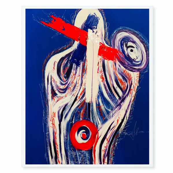 Painting Artwork by Emela Brace  “The Knight” is an original unique artwork . It holds the Certificate of Authenticity and It is an acrylic on canvas art , Very High Quality . ,Acrylic,Canvas,Fine Art,Abstract Expressionism,#D73127,#435EA9,#FFF