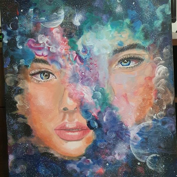 Tanase canvas,acrilic,detailed, faces ,space univers ,beauty, galaxy ,stars, planets 