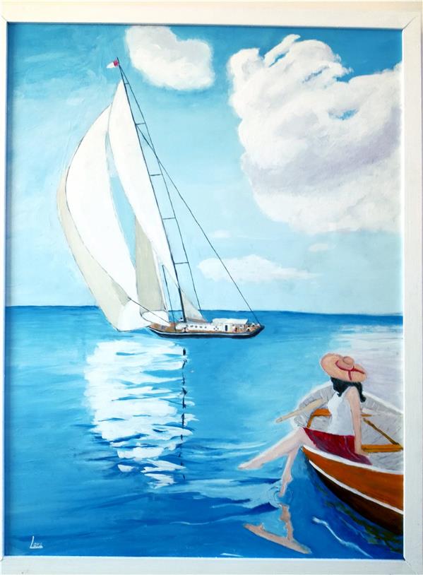 Painting Artwork by Lars Berglund Acrylic painting on canvas ,Acrylic,Realism,Canvas,#435EA9,#438C97,#FFF