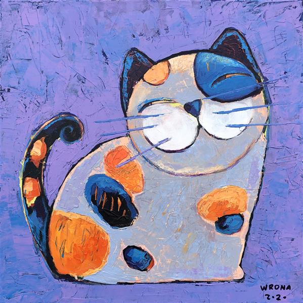 Painting Artwork by Piotr Wrona acrylic painting ,cat,Acrylic,Canvas,#642B7F,#B82C83
