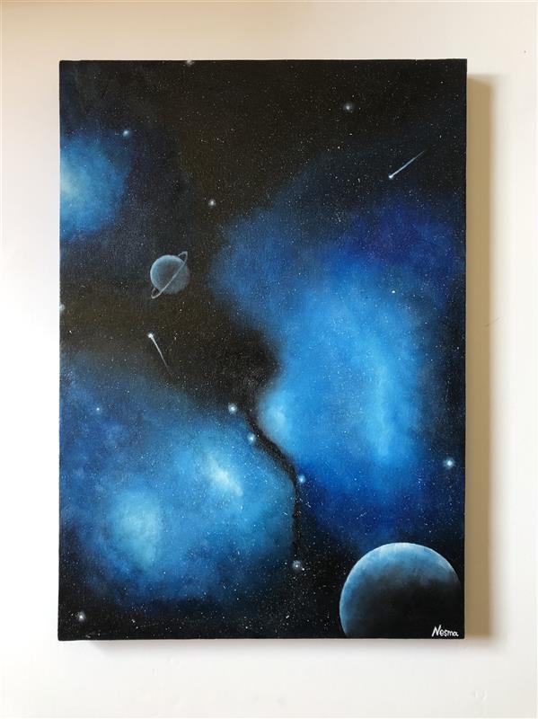 Painting Artwork by Nesma El-Kawa Oil Painting
#painting
#oiloncanvas
#oilpainting
#space
#art ,#435EA9,#595A5B,Canvas,Oil,Realism