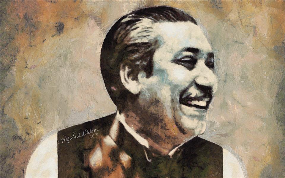 Painting Artwork by Md Saidul Islam Style: Digital Art, Realism
Series: Bangabandhu Sheikh Mujibur Rahman
Genre: digital
Media: digital, drawing

The Father of the Bengali Nation Bangabandhu Sheikh Mujibur Rahman (1920-1975).

Sheikh Mujibur Rahman(March 17, 1920 – August 15, 1975) was a Bengali politician and statesman who was the founding leader of Bangladesh. He headed the "Awami League (Political Party)" and served as the first President of Bangladesh, and later as Prime Minister.

He is popularly referred to as "Sheikh Mujib (shortened as Mujib or Mujibur, not Rahman)", with the honorary title of Bangabandhu ("Friend of Bengal"), and widely revered in Bangladesh as the "Father of the Nation".

Saidul Islam art
Saidul Islam artist
Artist Saidul Islam
Artist Md Saidul Islam

IMAGE DETAILS
Image size
1280x800px 2.55 MB
Published: Mar 17, 2014

Creative Commons Attribution-Noncommercial-No Derivative Works 3.0 License