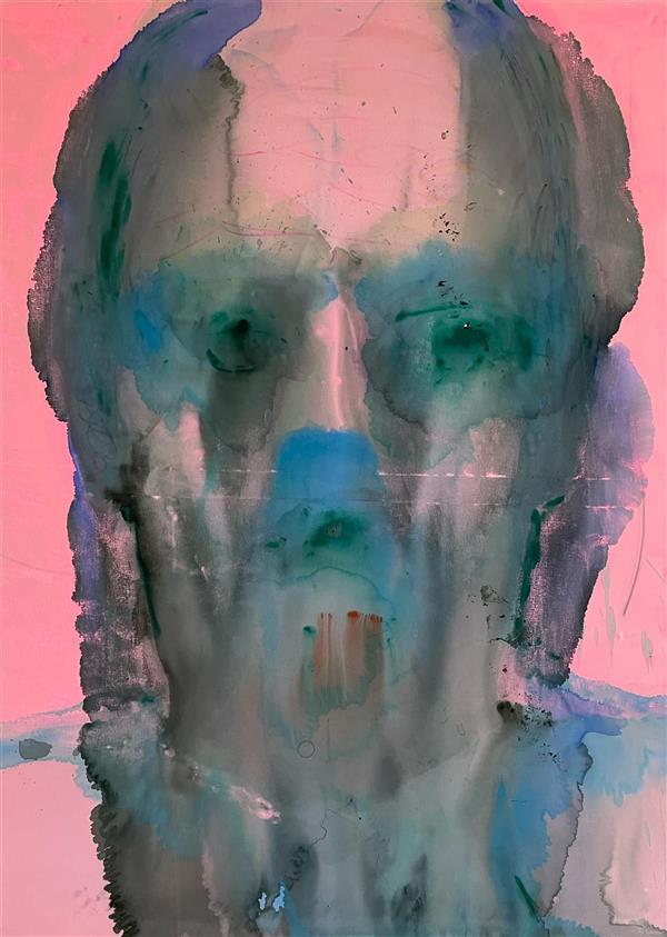 Gela Mikava Mixed media on pink fabric.
A face that emerges and dissolves at once—caught between presence and erasure. This portrait is an exploration of identity, perception, and the fragile boundaries between flesh and void.
How much of ourselves do we truly see? And how much is lost in the process of becoming?