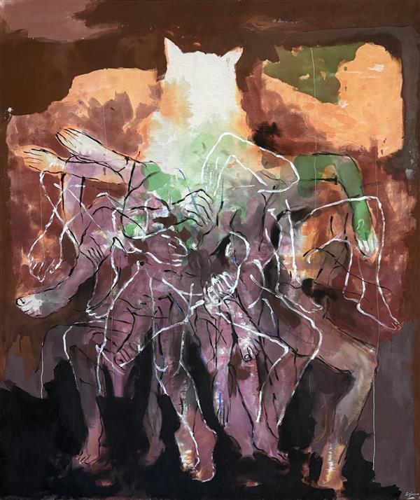 Gela Mikava mixed media on linen canvas.
Dance of the Wolves is a contemporary allegorical painting series that explores the primal forces driving human behavior through the symbolic figure of the wolf. Blending abstract expression and dynamic figuration, the works depict wolves not as wild creatures of nature alone, but as reflections of our inner instincts—loyalty and betrayal, hunger and restraint, individuality and the collective.

Each canvas captures a tense choreography—a visual "dance"—where wolves appear locked in movement: circling, confronting, collapsing, or rising. This motion embodies both the beauty and brutality of survival, the unspoken language of power, and the delicate balance between dominance and vulnerability.

The series invites viewers to question: are we watching animals, or are we seeing ourselves? In a world shaped by invisible hierarchies and instinctual decisions, Dance of the Wolves becomes a mirror held up to society