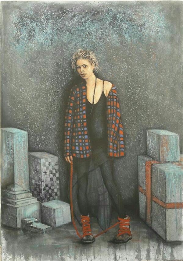 Painting Artwork by Amirreza Koohi  ,Oil,Surrealism,Women,Canvas,#595A5B,#DFDFDF,#D73127