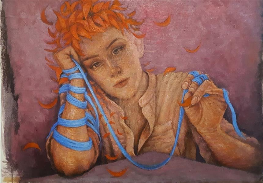 Painting Artwork by Amirreza Koohi  ,Oil,Acrylic,Canvas,Women,Surrealism,#F1572C,#F7923A,#B82C83,#438C97,#435EA9