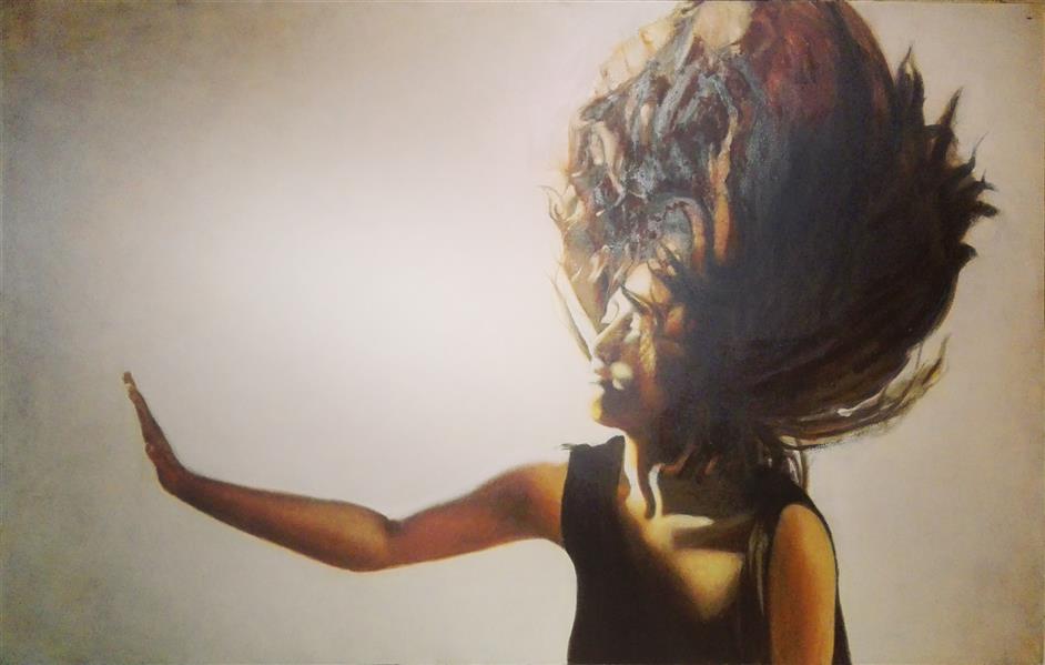 Painting Artwork by Eilnaz Fayaz Sanavi  ,Oil,Canvas,Women,Conceptual,Fine Art,Modern,#F7923A,#FBE854