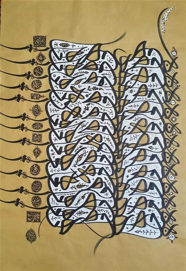 Drawing Artwork by Mansour Mehrnegar  ,Color,Marker,Paper,#595A5B,#FFF,Calligraphy,Folk