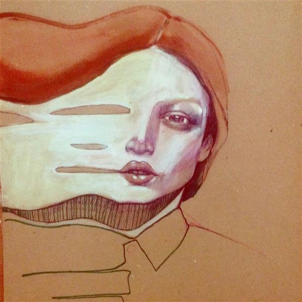 Painting Artwork by Nariman Omidi  ,Acrylic,Surrealism,Portraiture,Portrait,Women,Cardboard,#F1572C,#FFC749,#F7923A,#FFF