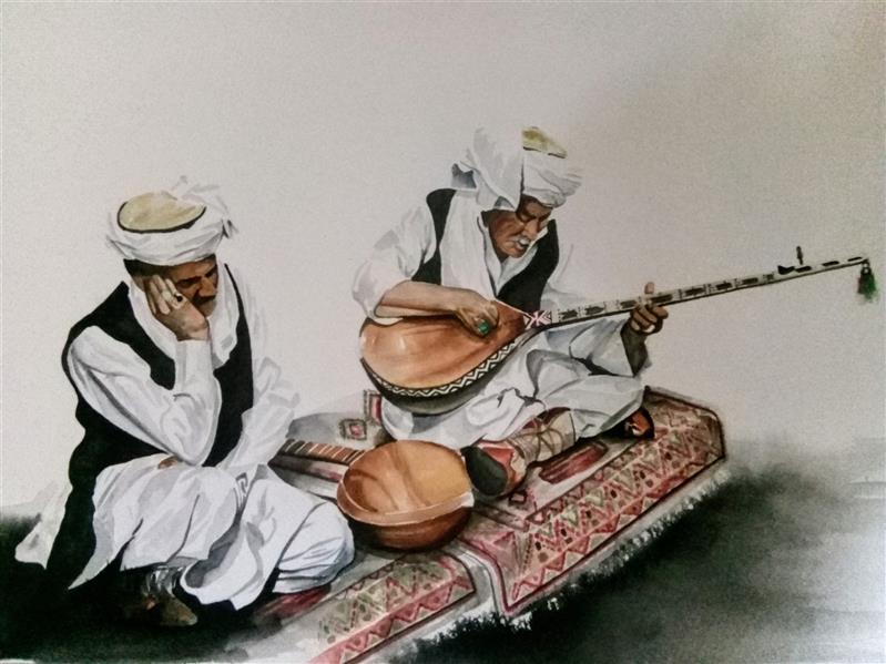 Painting Artwork by Hamed  ,Watercolor,Paint,Realism,Music,#F7923A,#DFDFDF,#FFF,#595A5B,#D73127,Cardboard,Men