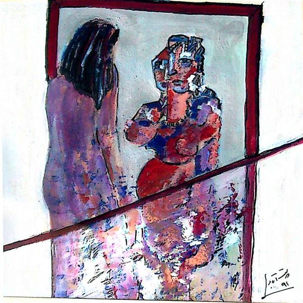 Print Artwork by Mahvash DolatAbadi Oil Color Print ,Oil,#B82C83,#642B7F,#435EA9,#FFFdboard,Mirror,Women,Body,Figurative,Conceptual,Fine Art,Modern,#438C97,#595A5B