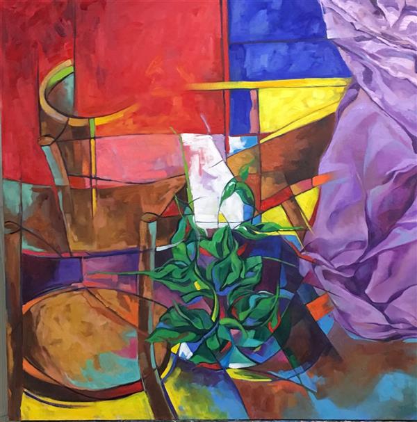 Painting Artwork by Elham Abdolhosein Poor  ,Oil,#FBE854,#F1572C,#D73127,#B82C83,#642B7F,#6C479C,#388540,#F7923A,#435EA9,#FFC749,Canvas,Modern,Color