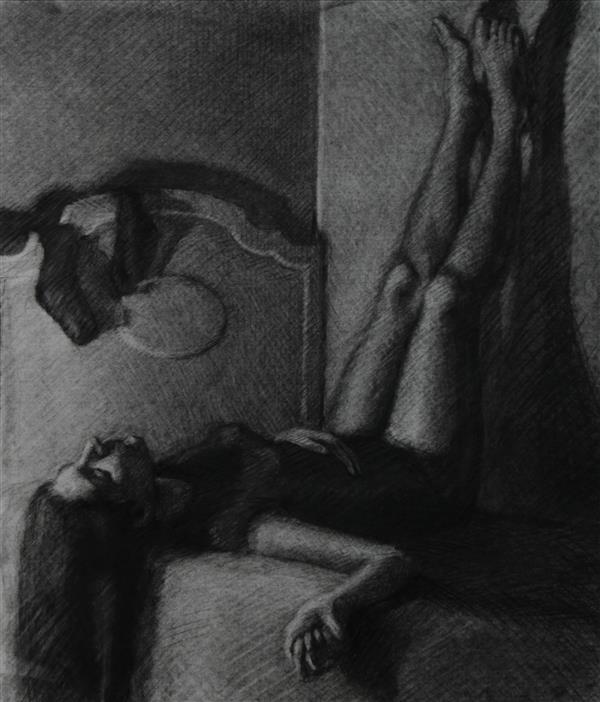 Drawing Artwork by Elnaz Zare   ,Paper,#595A5B,#DFDFDF,#FFF,Black and White,Charcoal,Realism,Women,live model