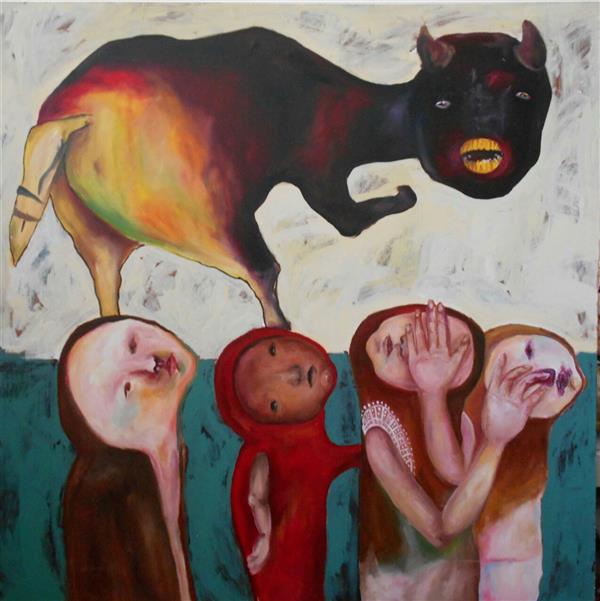 Sanaz Dehghani نقاشی رنگ روغن در ابعاد 100*100 
موضوع نقاشی, داستان اسطوره ای زرتشتی جنگ میان تیشتر( الهه باران)  و اپوش (دیو خشکسالی) 
که نگاهی مقایسه ای به دنیای امروز و بازگشت سیاهی و دیو ها به زندگی انسانی