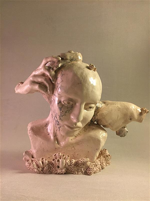 Sculpture Artwork by Leila Shoghi  ,Ceramic,Ceramic,#BCCC46,#DFDFDF,Conceptual,Fine Art,Modern,3D Sculpting,Men,Portraiture,Man,Human,Glaze