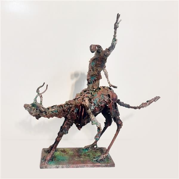 Sculpture Artwork by Rasool Shobeyri  ,Metal,Modern,Men,Animal,Cows,#388540,#438C97,Other